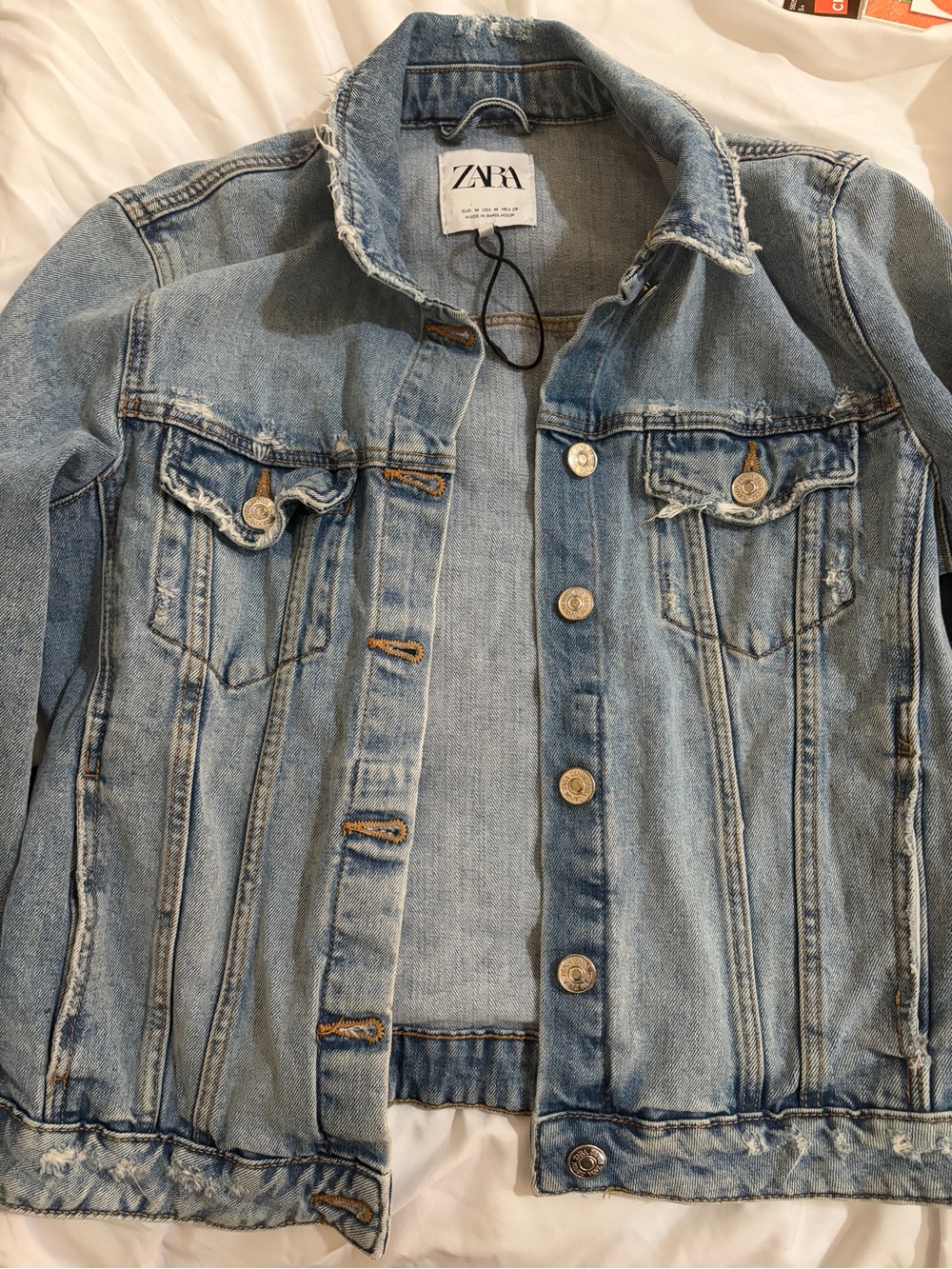 Zara Light Wash Distressed Denim Jacket